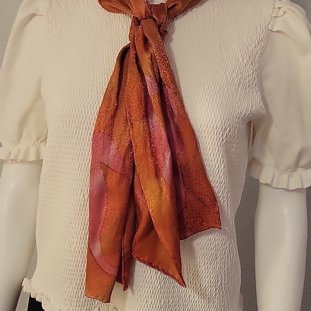 Vtg Artisan Rust Pink Seahorse Watercolor Satin Sash Scarf - Picture 3 of 6